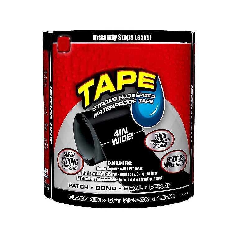 Waterproof Flex Tape, Seal Repair Tape, Super Strong Adhesive Sealant Tape to Stop Leakage of Kitchen Sink/toilet Tub, Black 4" x 5" BIG (KDB-39360)
